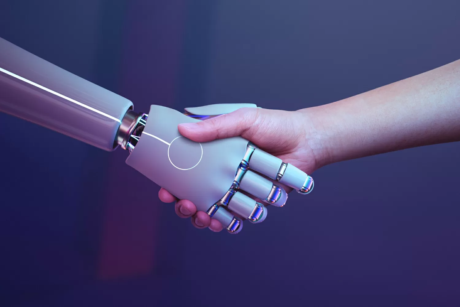 Priorita bassa umana stretta di mano del robot era digitale futuristica