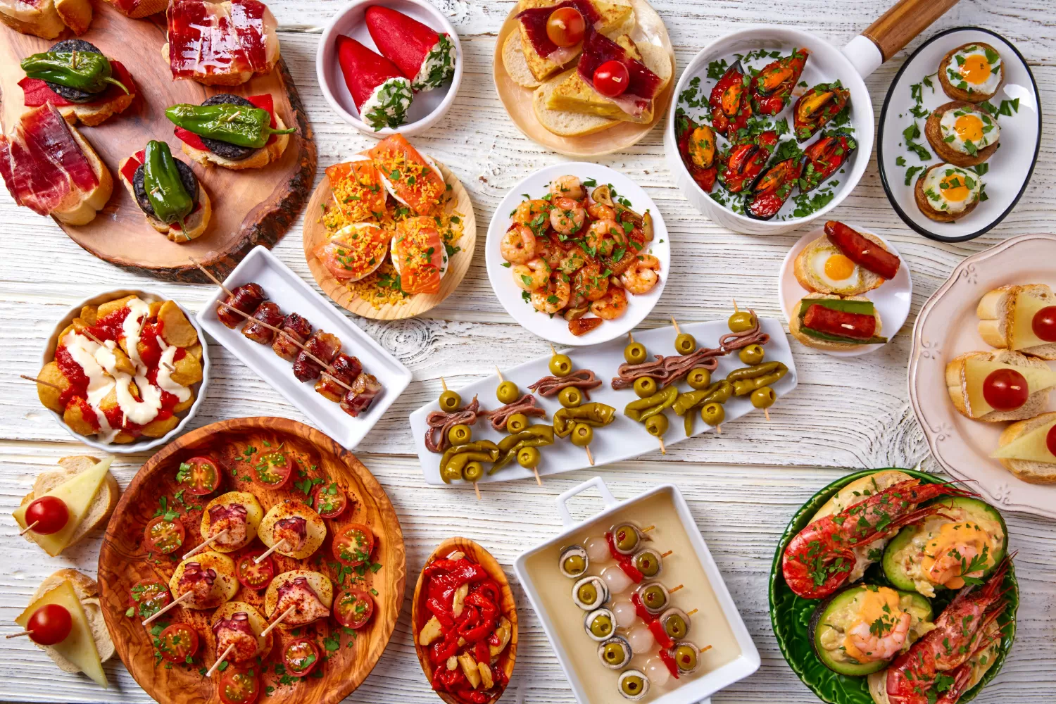 Tapas mix and pinchos food from spain