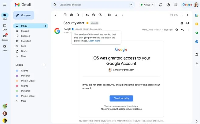 Spunta blu gmail